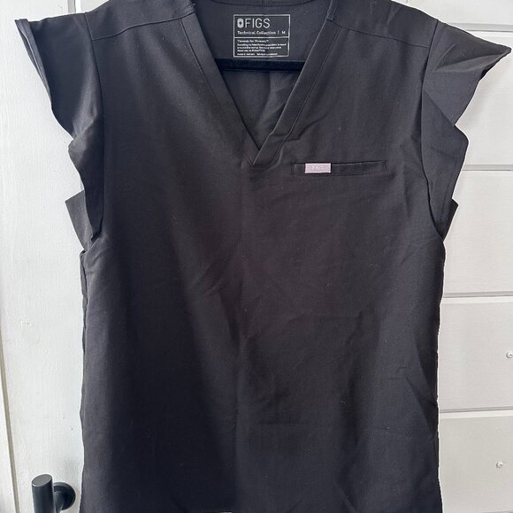 NEW FIGS Flutter Sleeve Scrub Top – Black | Women’s Medium | Slim Fit | - Picture 1 of 2